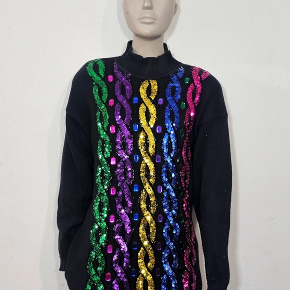 Colorful Sequin Women's Sweater Sz M - Picture 2 of 11